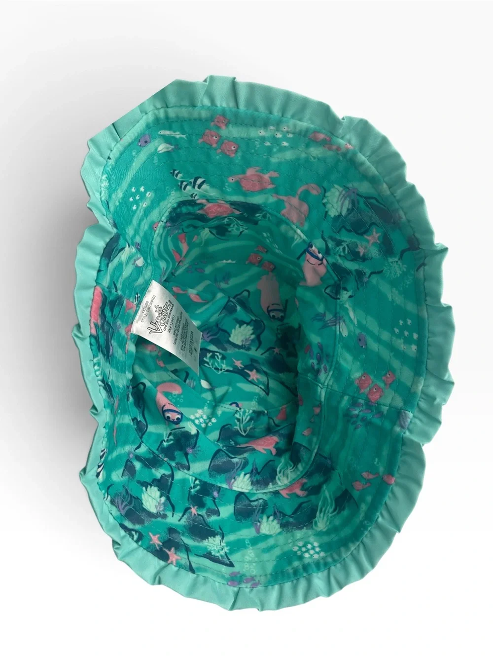 UV Skinz Girls Bucket Sun Hat Aqua Turquoise Pink Ruffled Brim UPF 50+ Small